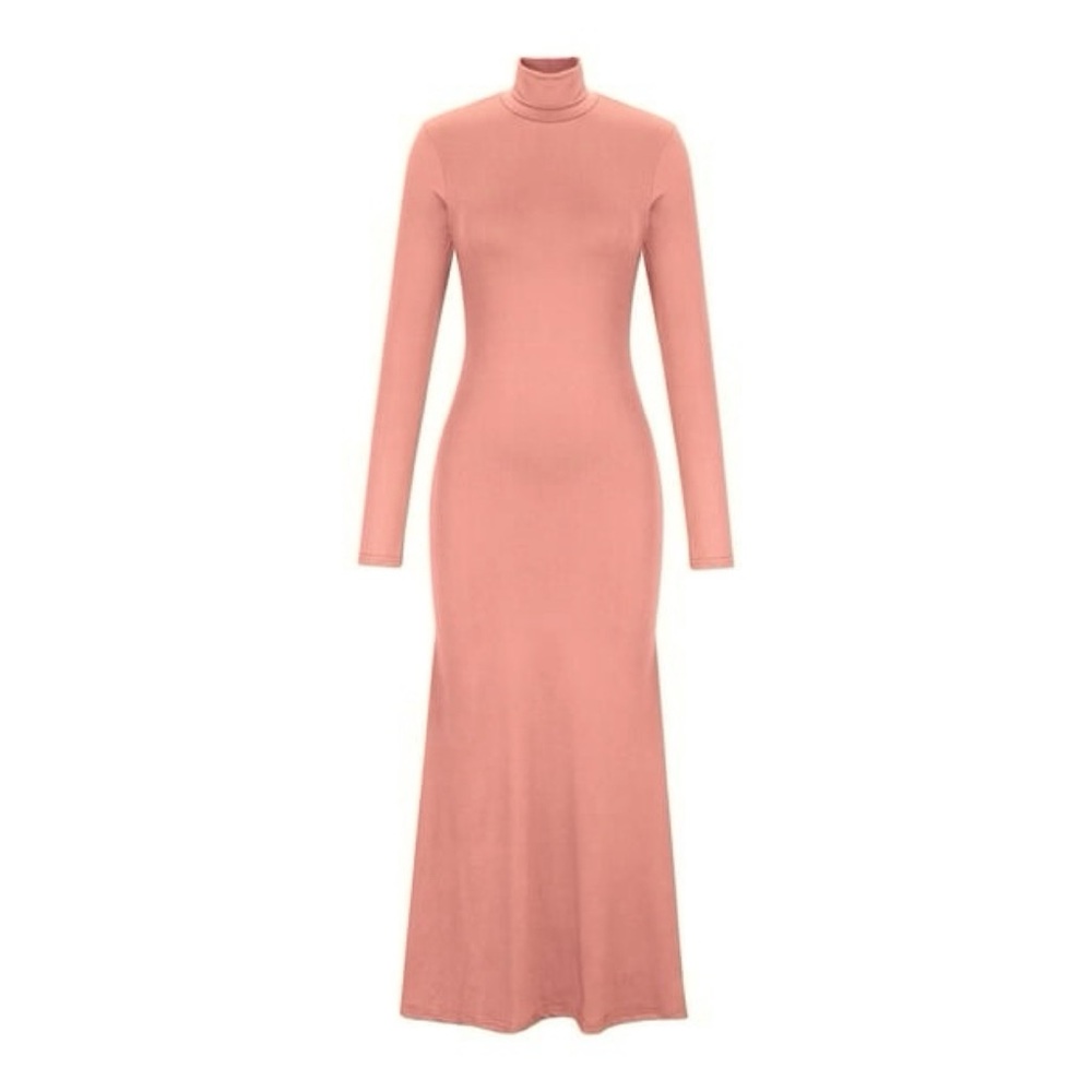 OGL ProWarm Turtleneck Long Sleeve Midi Dress in Purple